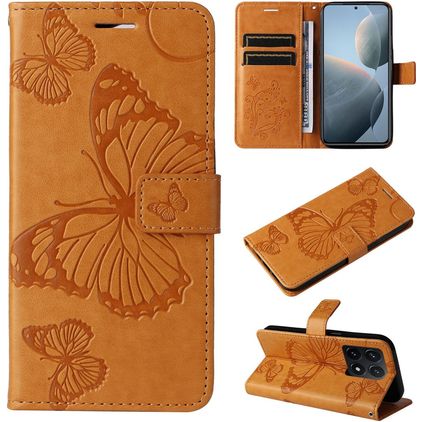 Mobigear Butterfly Xiaomi 14T Lompakkokotelo + Setelitasku - Konjakki