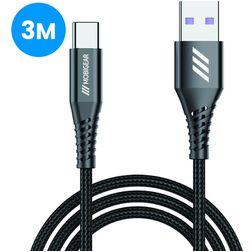 Mobigear Nylon Cable USB-A a USB-C 3 m - Negro