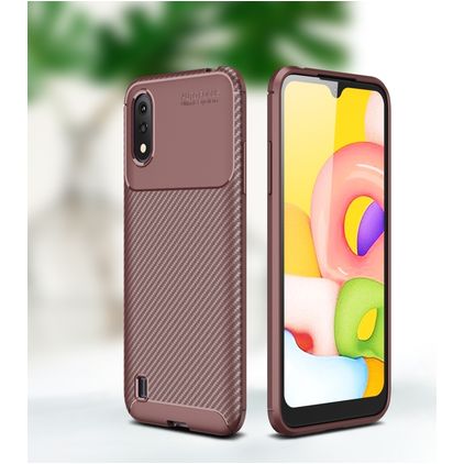 Mobigear Racing Samsung Galaxy A01 Fleksibel TPU Bagsidecover - Brun