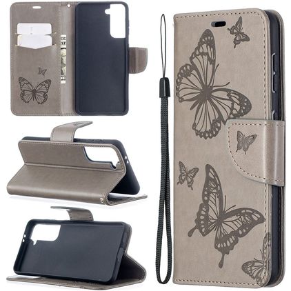 Mobigear Butterfly Samsung Galaxy S21 Funda tipo libro Cartera - Gris