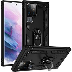 Mobigear Armor Ring Samsung Galaxy S22 Ultra Hårdt Bagsidecover Stødsikkert med ringholder - Sort