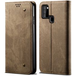 Mobigear Denim Slim Samsung Galaxy A21s Lompakkokotelo + Setelitasku - Ruskea