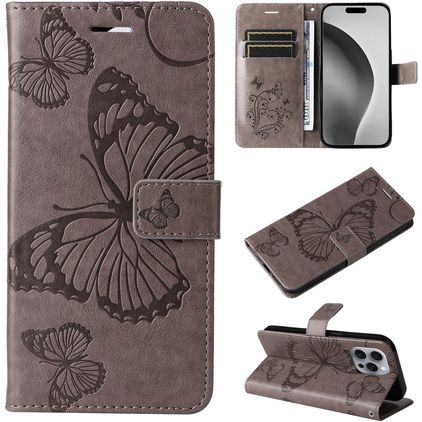 Mobigear Butterfly iPhone 16 Pro Max Wallet case - Grey