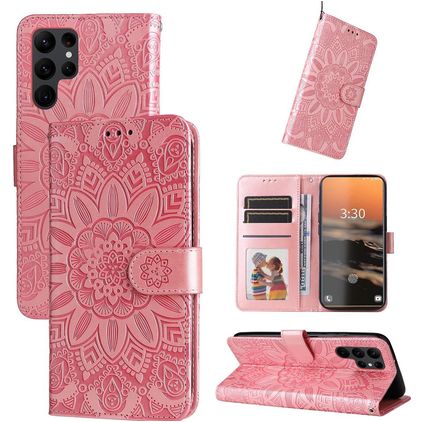 Mobigear Sunflower Samsung Galaxy S23 Ultra Funda tipo libro Cartera - Rosa