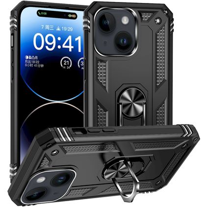 Mobigear Armor Ring iPhone 15 Plus Hårdt Bagsidecover Stødsikkert med ringholder - Sort