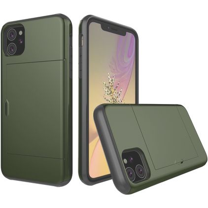 Mobigear Card iPhone 11 Hard Case Back cover Shockproof with Card Holder - Army Green