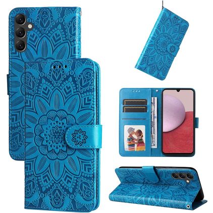 Mobigear Sunflower Samsung Galaxy A14 Lompakkokotelo + Setelitasku - Sininen