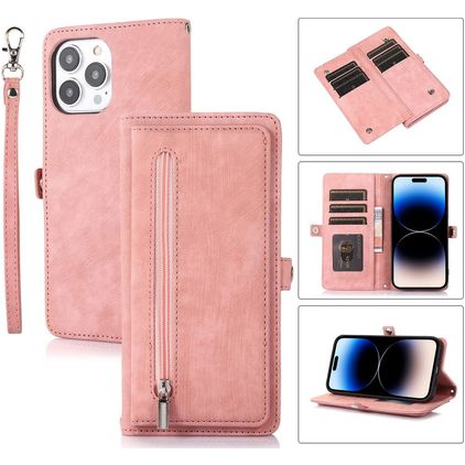 Mobigear Zipper iPhone 14 Pro Pungetui med Seddelrum - Rosaguld