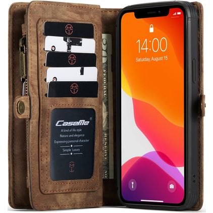 CaseMe 008 iPhone 12 Mini Cover Aftageligt 2-i-1-pungetui med Seddelrum - Brun