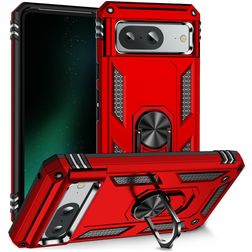 Mobigear Armor Ring Google Pixel 8a Plástico rígido Capa traseira Antichoque com anel - Vermelho