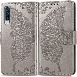 Mobigear Butterfly Samsung Galaxy A50 Lompakkokotelo + Setelitasku - Harmaa