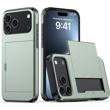 Mobigear Card iPhone 18 Pro Funda Plástico rígido Carcasa Antigolpes con tarjetero - Dark Green