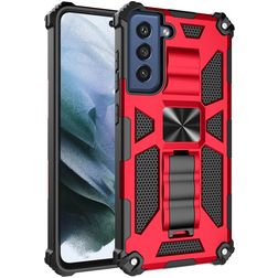 Mobigear Armor Stand Samsung Galaxy S21 FE Tvrdý plast Zadní kryt odolný proti nárazům se stojánkem - Červená