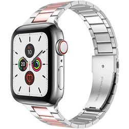 Mobigear Lissabon Ruostumaton teräs Apple Watch Ranneke Perhoslukko - 49/46/45/44 mm - Vaaleanpunainen / Hopea