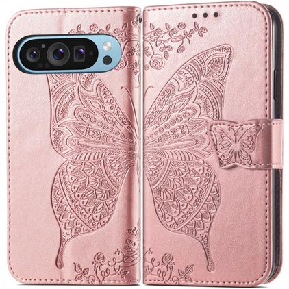 Mobigear Butterfly Google Pixel 9 Plånboksfodral med sedelfack - Roséguld