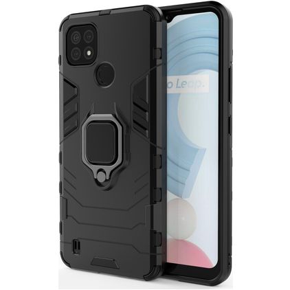 Mobigear Armor Ring Realme C21 Fodral Hårdplast Skal Stötsäkert med ringhållare - Svart