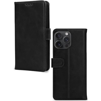Mobilize Wallet iPhone 15 Pro Max Pravá kůže Knížkové pouzdro Peněženka - Černá