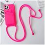 Mobigear Lanyard Card iPhone 15 Pro Silicone Capa com cordão e porta-cartões - Magenta