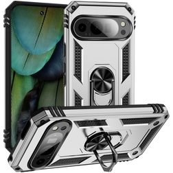 Mobigear Armor Ring Google Pixel 9 Hårdt Bagsidecover Stødsikkert med ringholder - Sølv
