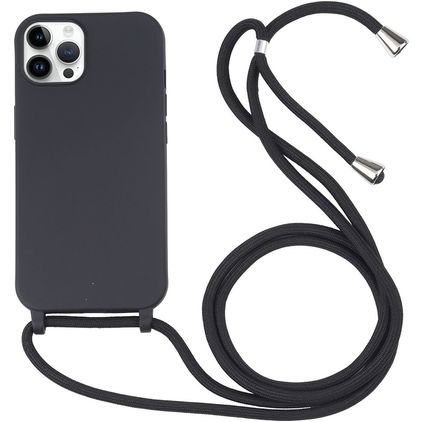Mobigear Lanyard iPhone 16 Pro Max Silikon Kryt se šňůrkou - Černá