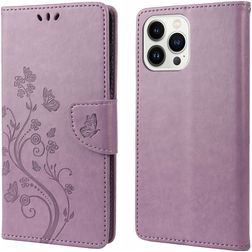 Mobigear Flowers iPhone 14 Pro Max Wallet case - Purple