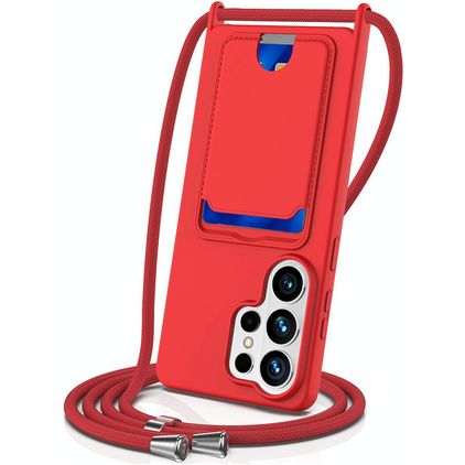 Mobigear Lanyard Card Samsung Galaxy S26 Ultra Silicona Funda con cuerda y tarjetero - Rojo