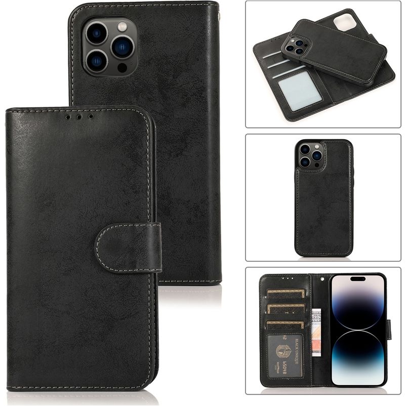 Mobigear Wallet iPhone 15 Pro Cover Aftageligt 2-i-1-pungetui med Seddelrum - Sort