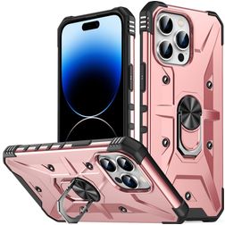 Mobigear Armor Ring iPhone 14 Pro Plástico rígido Capa traseira Antichoque com anel - Rosa dourado