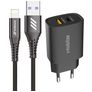 Mobigear Essentials Dual USB / USB-C Nabíječka Apple Lightning 1 m Power Delivery 25W - Černá
