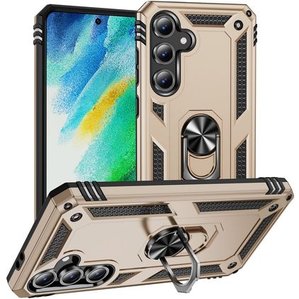 Mobigear Armor ring Samsung Galaxy S24 FE Kova Suojakuori Iskunkestävä + Sormuspidike - Kulta