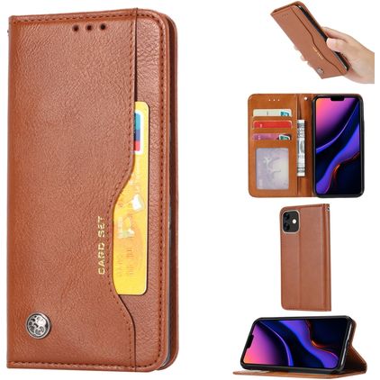 Mobigear Card Set iPhone 11 Lompakkokotelo + Setelitasku - Konjakki