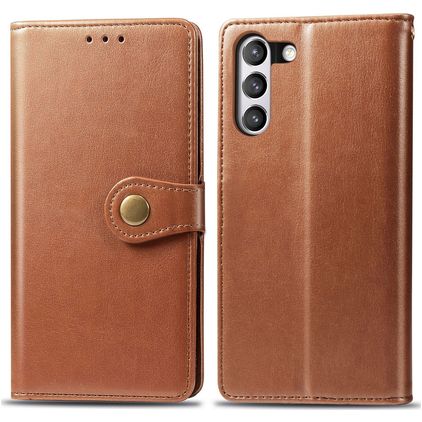 Mobigear Snap Button Samsung Galaxy S21 FE Wallet case - Cognac