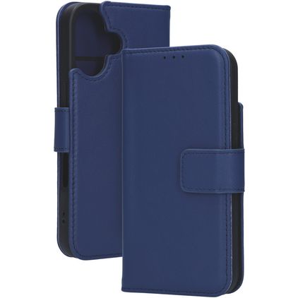 Mobiparts Wallet iPhone 16 MagSafe Piel auténtica Funda tipo libro Cartera - Azul
