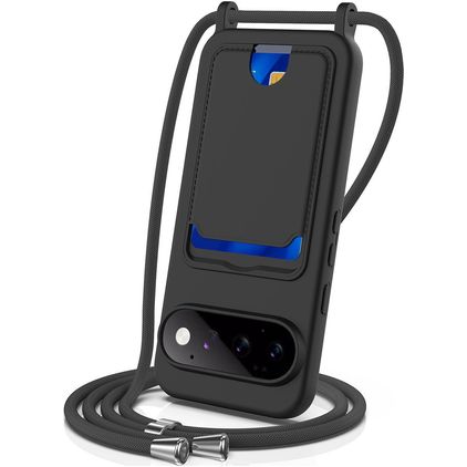 Mobigear Lanyard Card Google Pixel 11 Pro Silicone Cover con cordino e portacarte - Nero