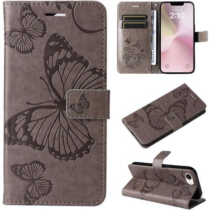 Mobigear Butterfly iPhone 16e Pungetui med Seddelrum - Grå