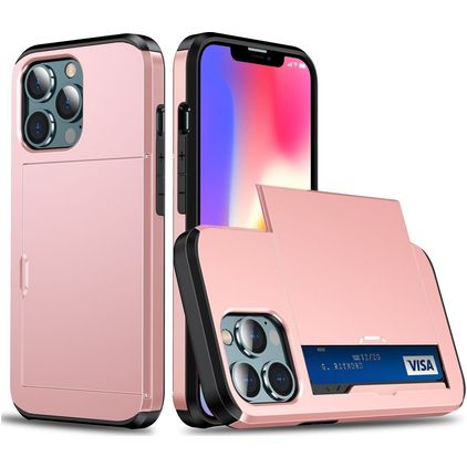 Mobigear Card iPhone 14 Pro Max Plástico rígido Capa traseira Antichoque com porta-cartões - Rosa dourado