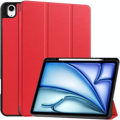Mobigear Tri-Fold iPad Air 13 polegadas (2024) Capa livro + Suporte para caneta stylus - Vermelho