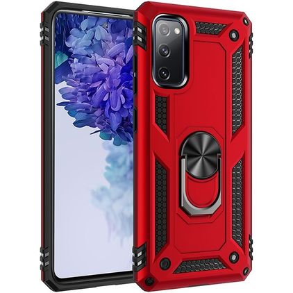 Mobigear Armor Ring Samsung Galaxy S20 FE Hard Case Back cover Shockproof with Ring Holder - Red