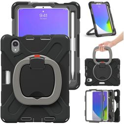 Mobigear RingGuard iPad Mini 6 (2021) Etui Tworzywo sztuczne / Silikon Etui plecki + Uchwyt na rysik + Pasek na ramię + Podstawka - Czarny
