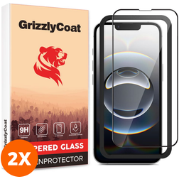 GrizzlyCoat Easy Fit iPhone 16e Vidro temperado Película de ecrã - Compatível com capas + Moldura de instalação (Pack de 2)