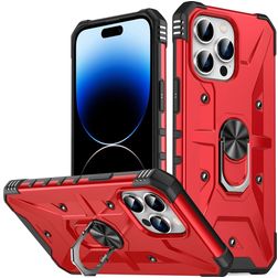 Mobigear Armor Ring iPhone 14 Pro Max Plástico rígido Capa traseira Antichoque com anel - Vermelho