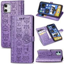 Mobigear Cat and Dog iPhone 12 Pro Max Cover a libro portafoglio - Viola