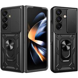 Mobigear Armor Ring Cam Slide Samsung Galaxy Z Fold 8 Ultra Funda Plástico rígido Carcasa Antigolpes con anillo y tapa deslizante para cámara - Negro