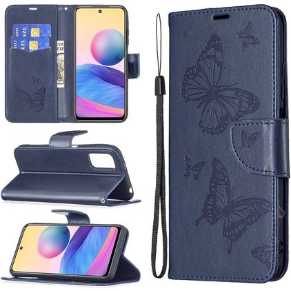 Mobigear Butterfly POCO M3 Pro Pungetui med Seddelrum - Blå