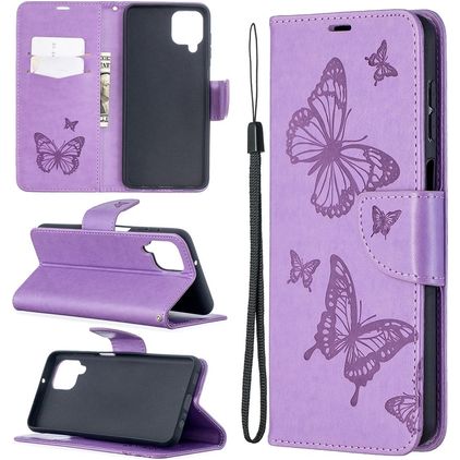 Mobigear Butterfly Samsung Galaxy A12 Plånboksfodral med sedelfack - Lila