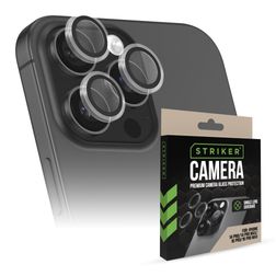 Striker Single Lens iPhone 16 Pro Vidro temperado Protetor de lentes da câmara - Compatível com capas - Preto