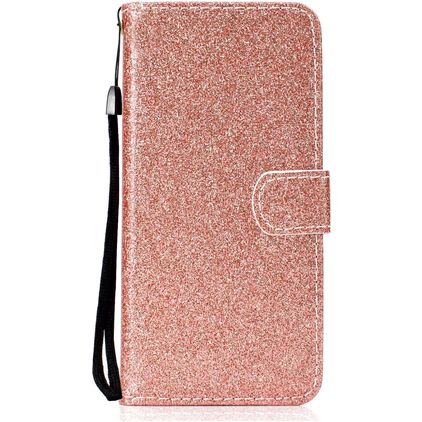 Mobigear Glitter Huawei Y6p Lompakkokotelo + Setelitasku - Ruusukulta