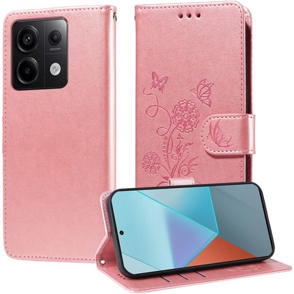 Mobigear Flowers POCO X6 Cover a libro portafoglio - Oro rosa