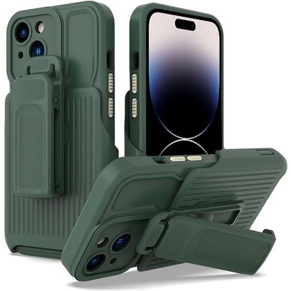 Mobigear Explorer iPhone 14 Pro Max Plástico rígido Capa traseira Antichoque com suporte - Verde