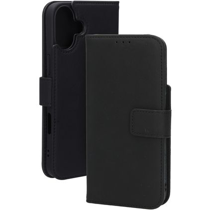 Mobiparts Wallet iPhone 16 Plus MagSafe Piel auténtica Funda tipo libro Cartera - Negro